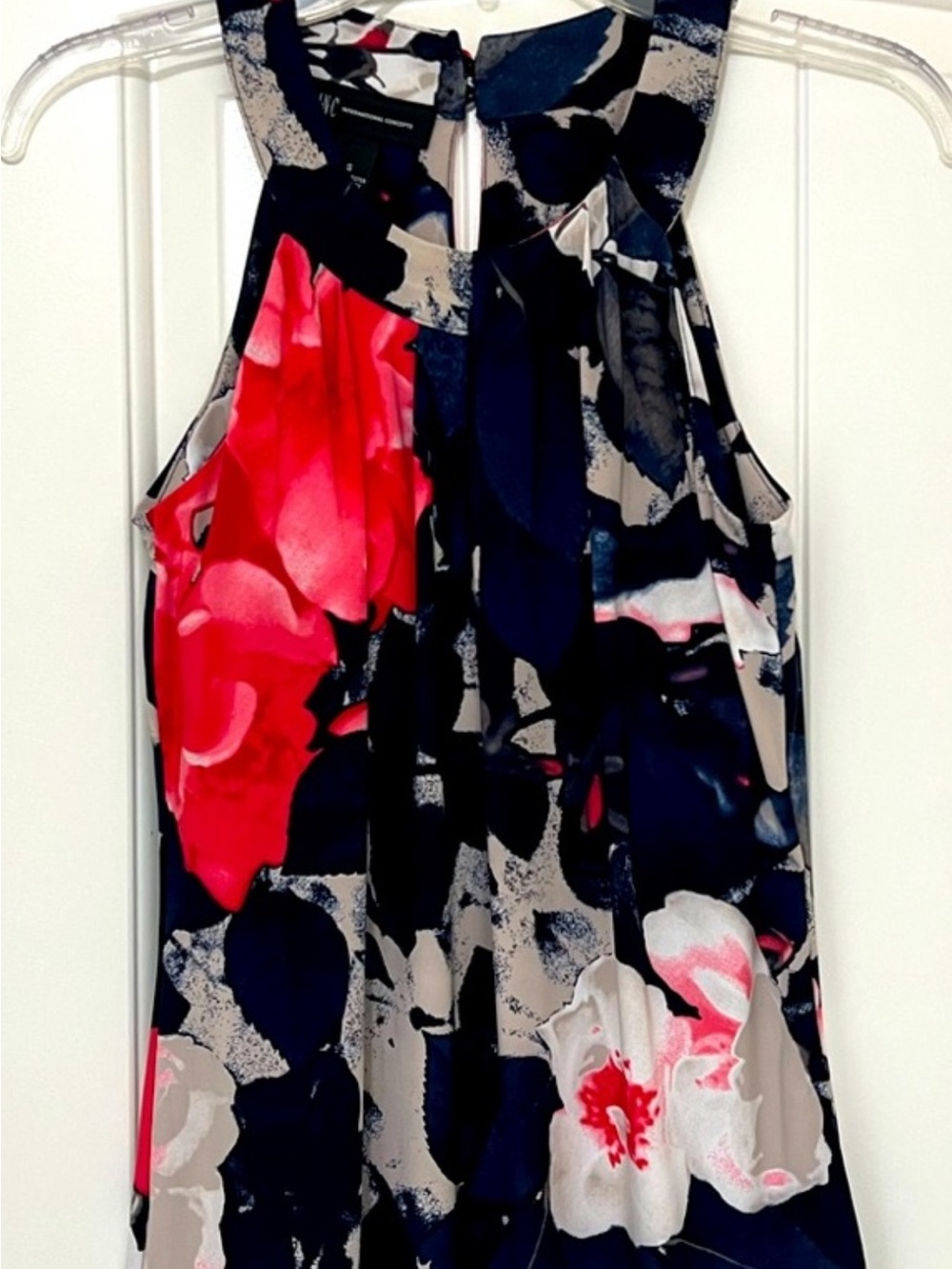 INC navy blue/coral/cream sleeveless dress top size S stretchy